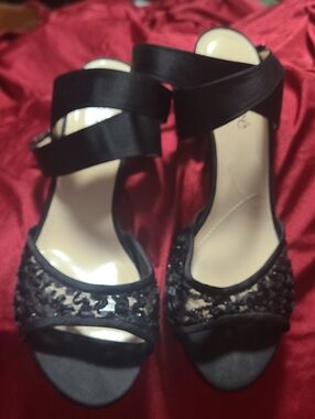 Women's J. Renee` Black Embellished Open-Toe Heels